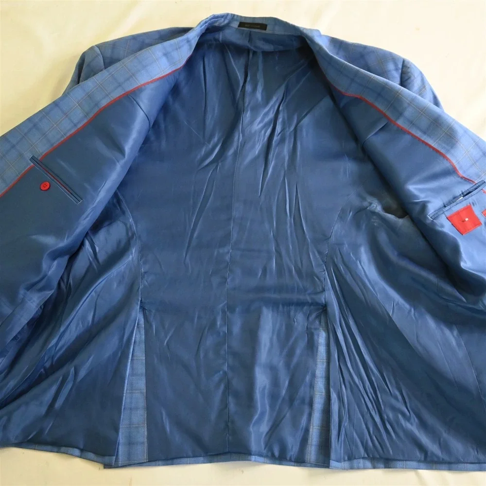 Tailored 56R Blue‎ Plaid 100% Wool Mens Blazer Suit Jacket Sport Coat_6